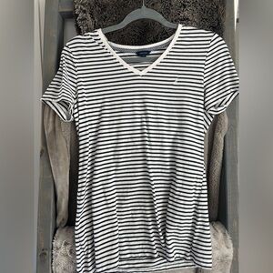 Nautica Women's Navy and White Striped Top